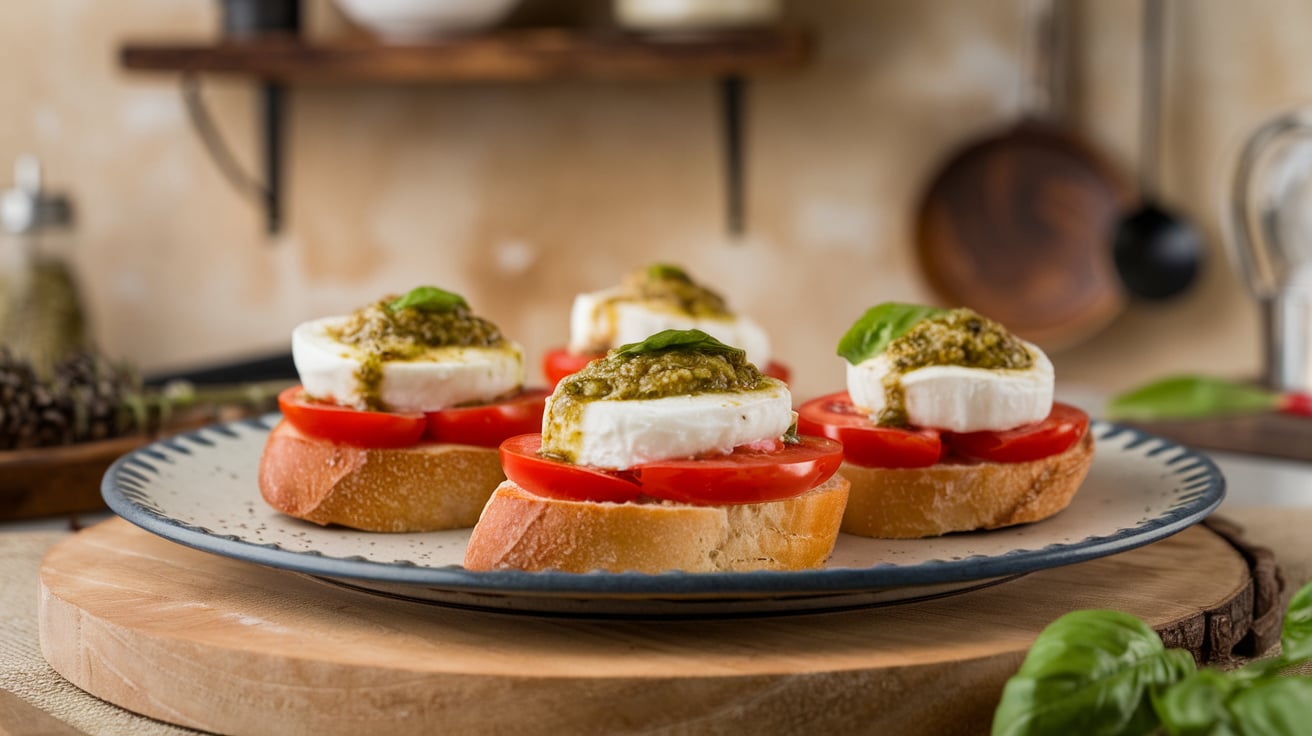 Bruschetta with Mozzarella and Pesto